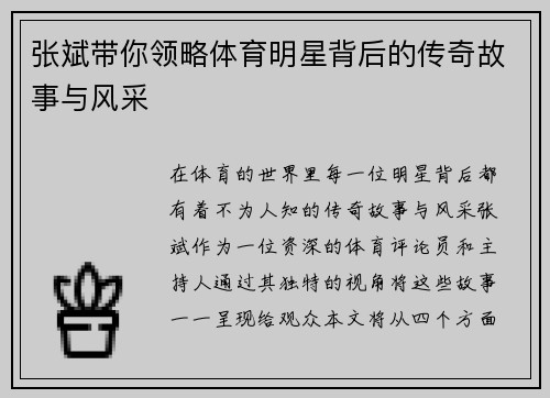 张斌带你领略体育明星背后的传奇故事与风采